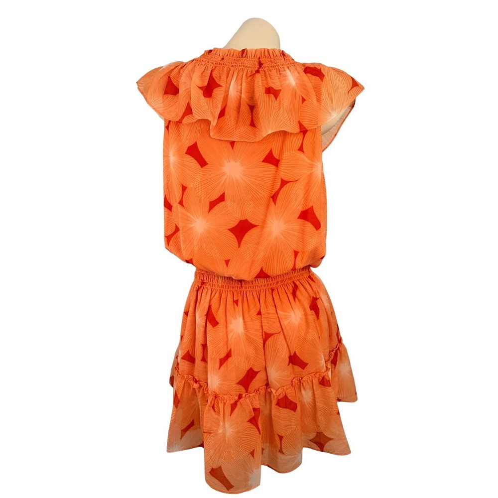 Ramy Brook Tropical Boho Orange Ruffle Smocked Mini Dress Large - Picture 10 of 15